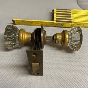 Vintage antique glass, cut door knobs with connectors